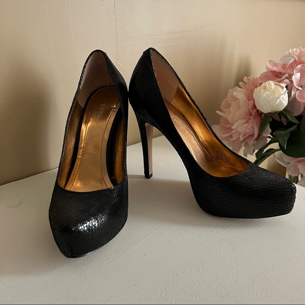Black Snake Embossed Platform Heels
